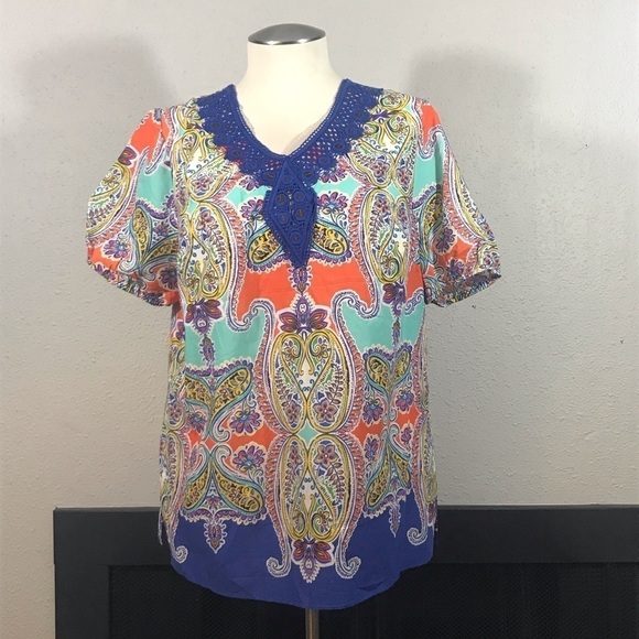 Liz&Me Platinum Collection NWT BOHO Cotton Blouse - Picture 1 of 13